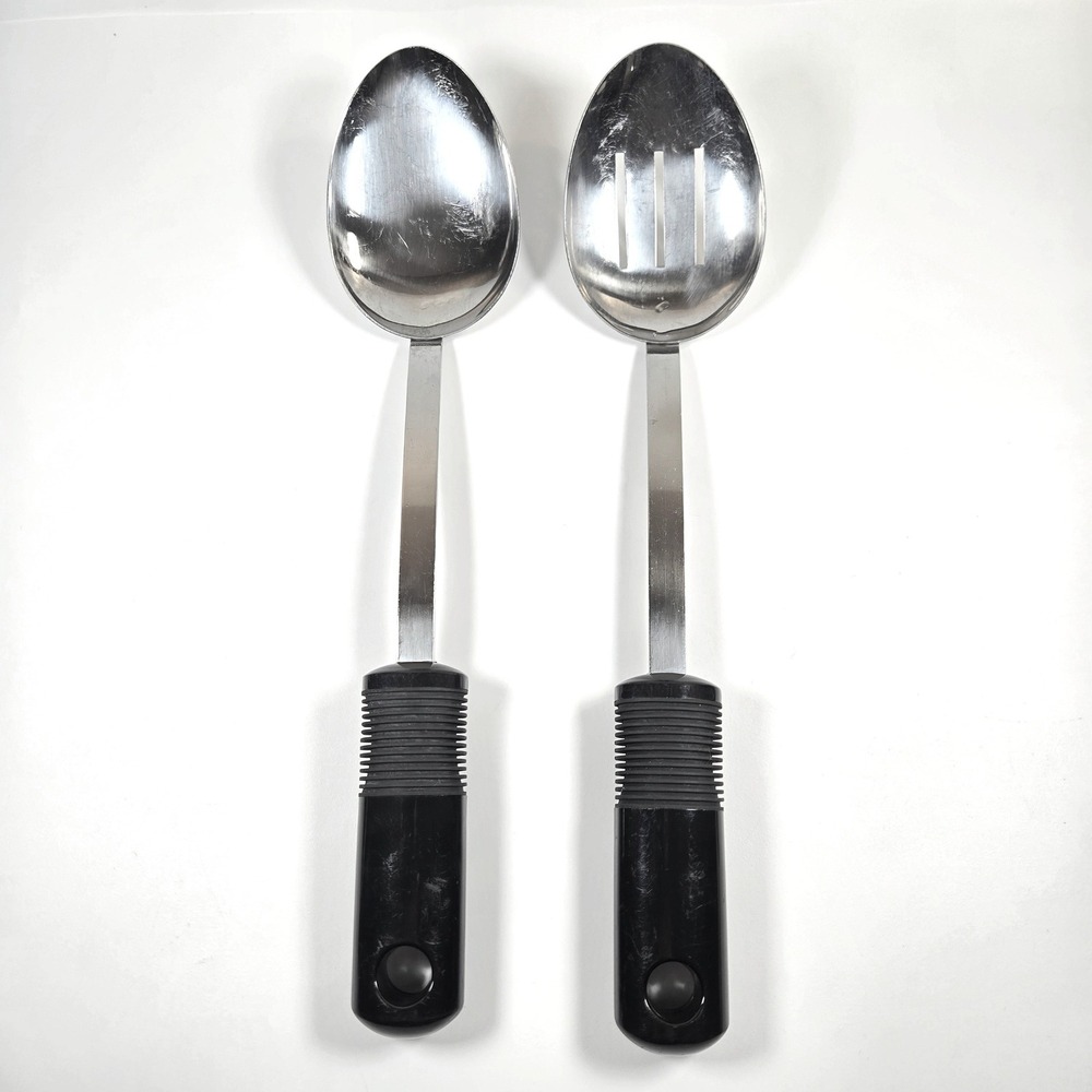 Vintage 90s OXO Good Grips Stainless Steel Serving Spoons Set Solid Slotted